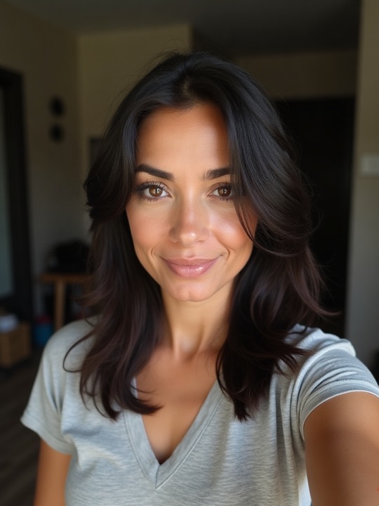 Casual phone selfie — before
